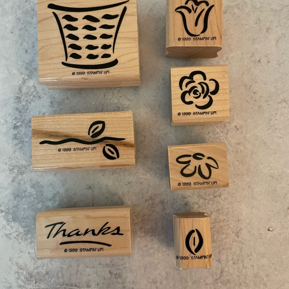 Stampin Up Basket of Blossoms 1999 Wood Mounted Rubber Stamp Set Flowers Bouquet